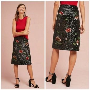 Maeve Garden Glitz Black Floral Sequin Skirt